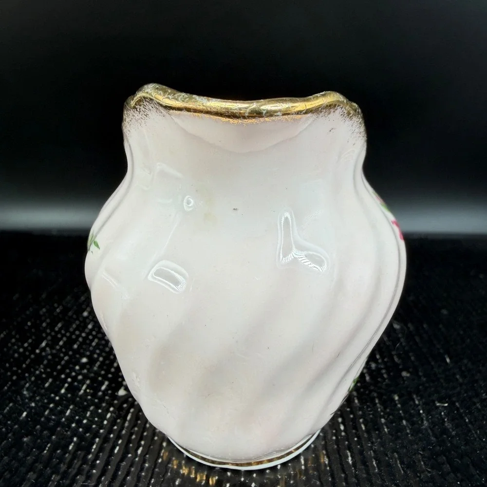 Foley EB 1850 Pink Floral Bone China Creamer Gold Trim Swirl Ribbed‎ England